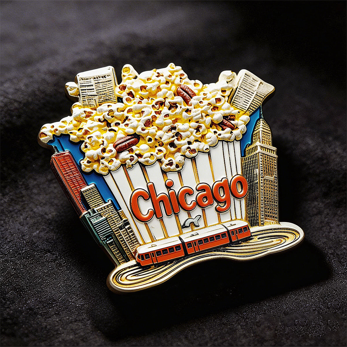 Chicago popcorn 3D Souvenir Fridge Magnet – Travel Collection Keepsake