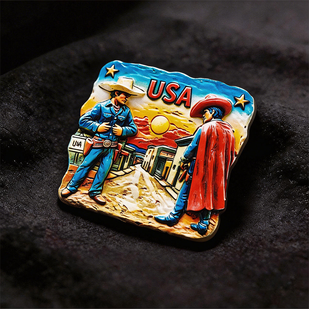 Western Cowboy Sunset Souvenir Fridge Magnet – Travel Collection Keepsake