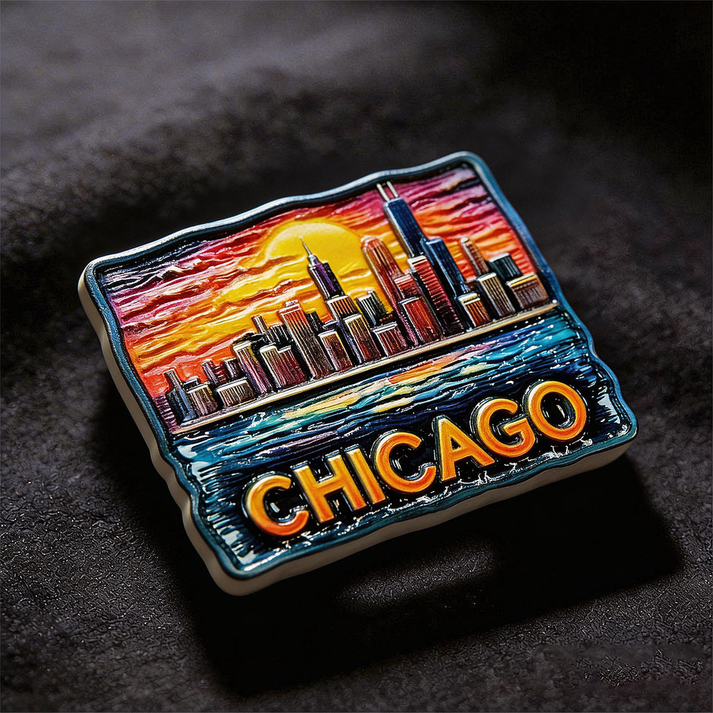 Chicago Rising at Sunset Souvenir Fridge Magnet – Travel Collection Keepsake